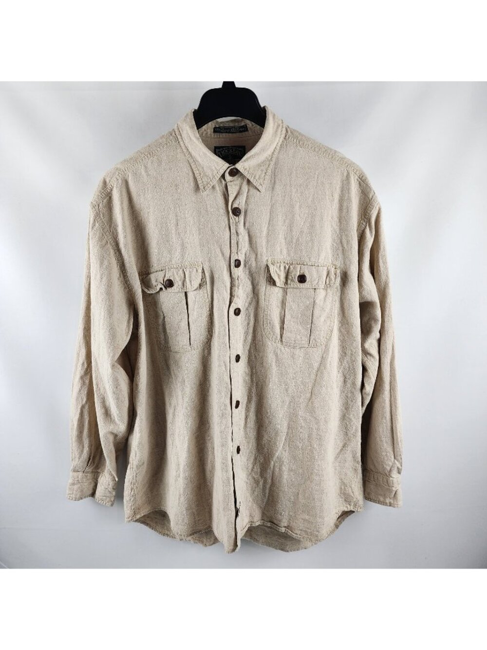 Dockers Shirt Mens Large Taupe Tan Utility Dual Chest Flap Pockets Linen Blend